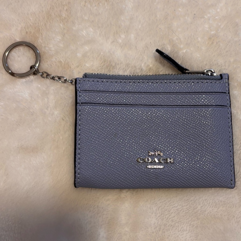 Coach periwinkle Gray Card Holder with Keychain